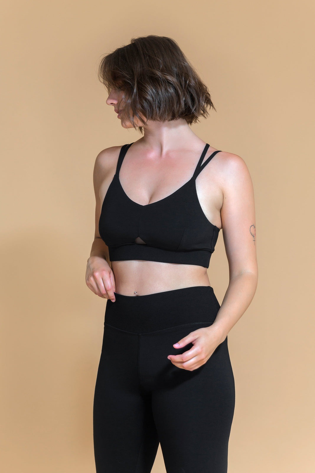 Sustainable Vidya yoga Bra in Black for women crafted from OCS certified organic cotton, modal, and elastane blend Shambhala Barcelona.