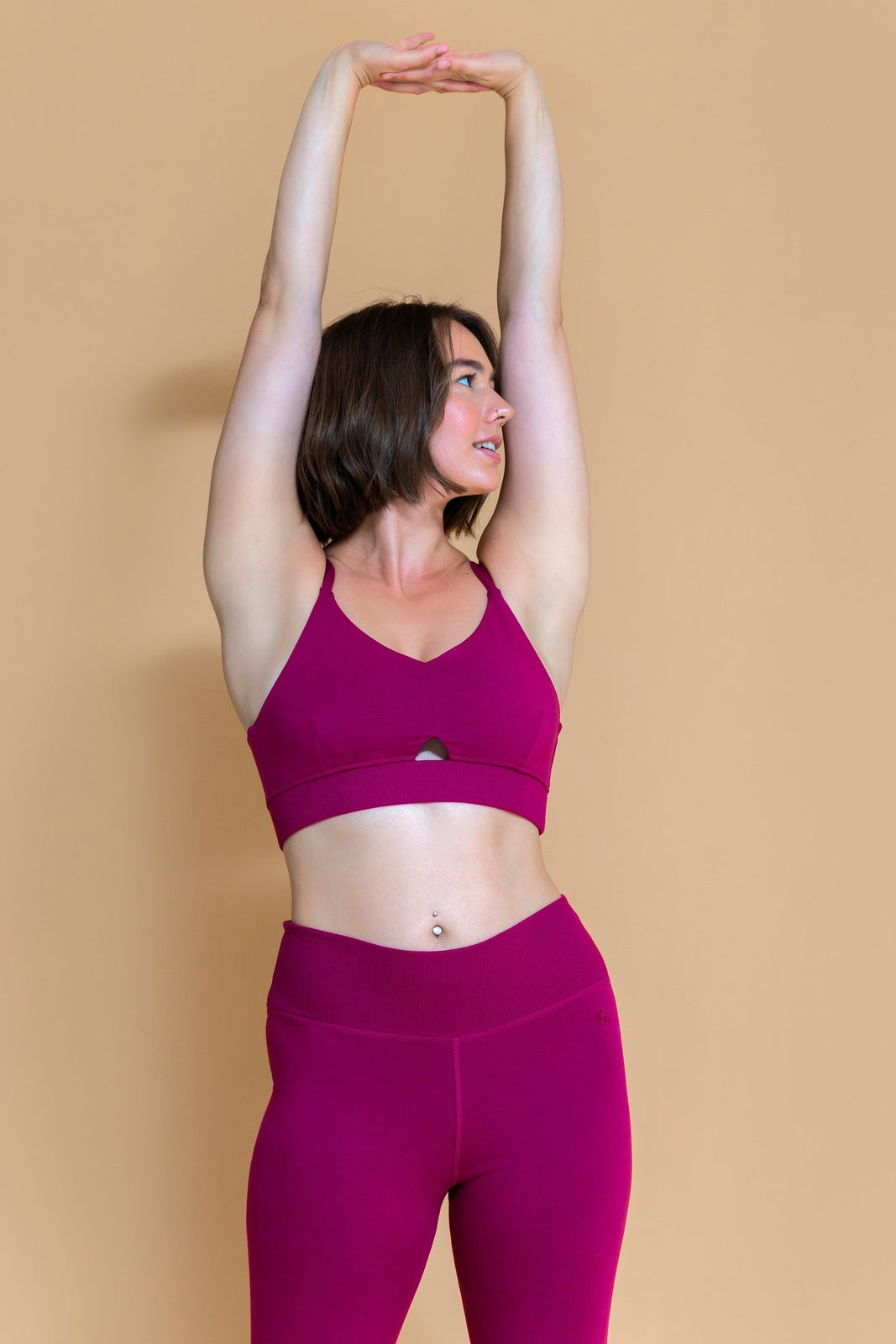 Sustainable Vidya yoga Bra in Plum for women crafted from OCS certified organic cotton, modal, and elastane blend Shambhala Barcelona.