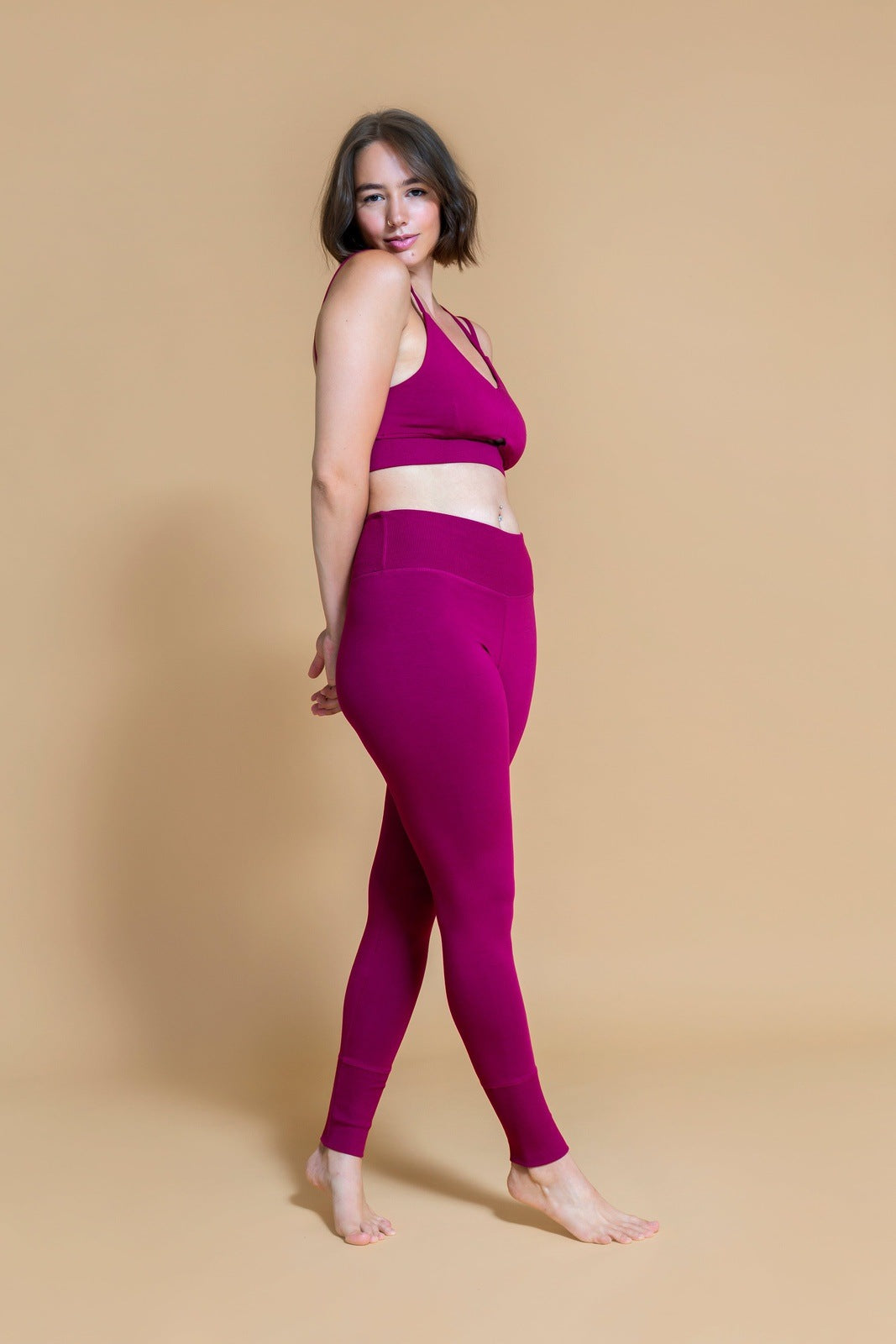 Sustainable Vidya yoga Bra in Plum for women crafted from OCS certified organic cotton, modal, and elastane blend Shambhala Barcelona.