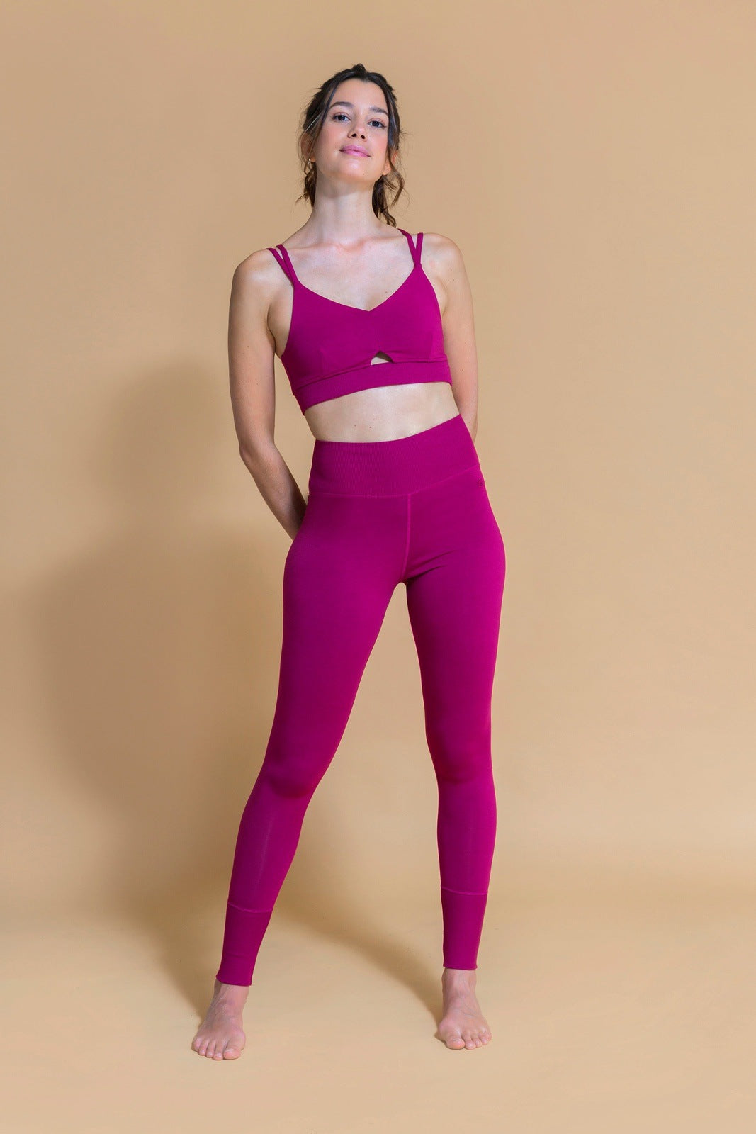 Sustainable Vidya yoga Bra in Plum for women crafted from OCS certified organic cotton, modal, and elastane blend Shambhala Barcelona.