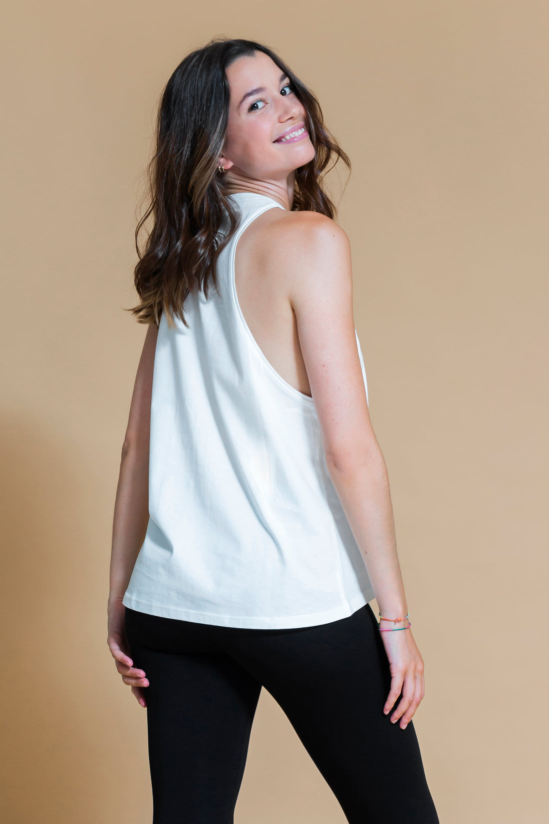 Sustainable Jijivisha Tank Top in Off White for women crafted from GOTS certified organic cotton Shambhala Barcelona.